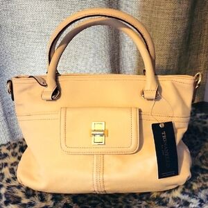 Vintage Tignanello Tan Satchel with Classic Design and Gold Hardware